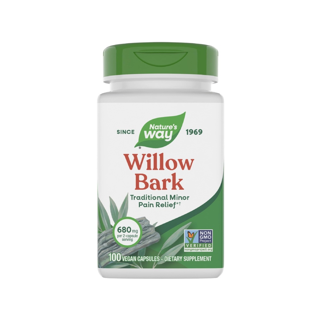 Nature's Way Willow Bark Capsules, 880 mg per Serving, 100 ct | Traditional Minor Pain Relief*, Non-GMO Project Verified, Vegan Capsules for Adults