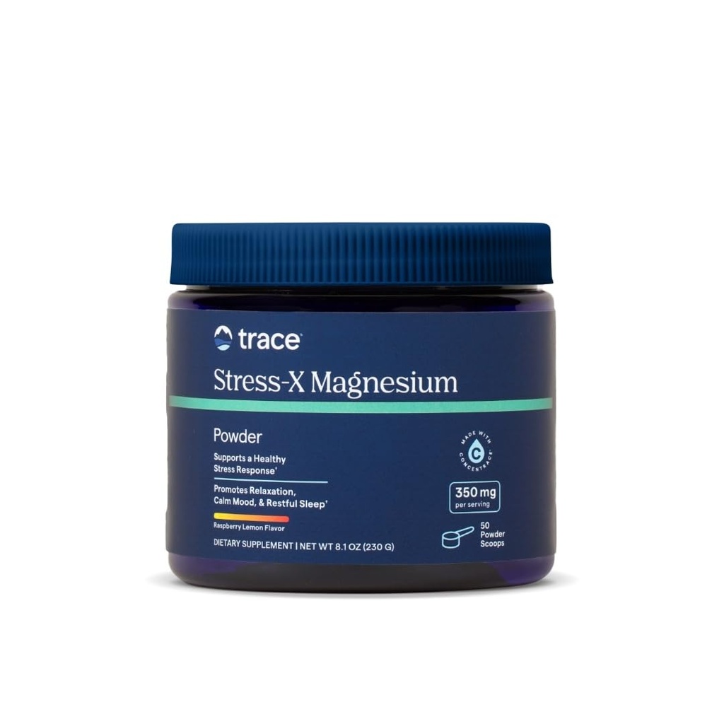 Trace Minerals | Stress-X Magnesium Powder | Stress Relief, Regularity, Relax, Sleep, Energy, Relaxes Muscles, Cell Function | Non-GMO, Gluten Free, and Certified Vegan | Raspberry Lemon Flavor|8.5 oz