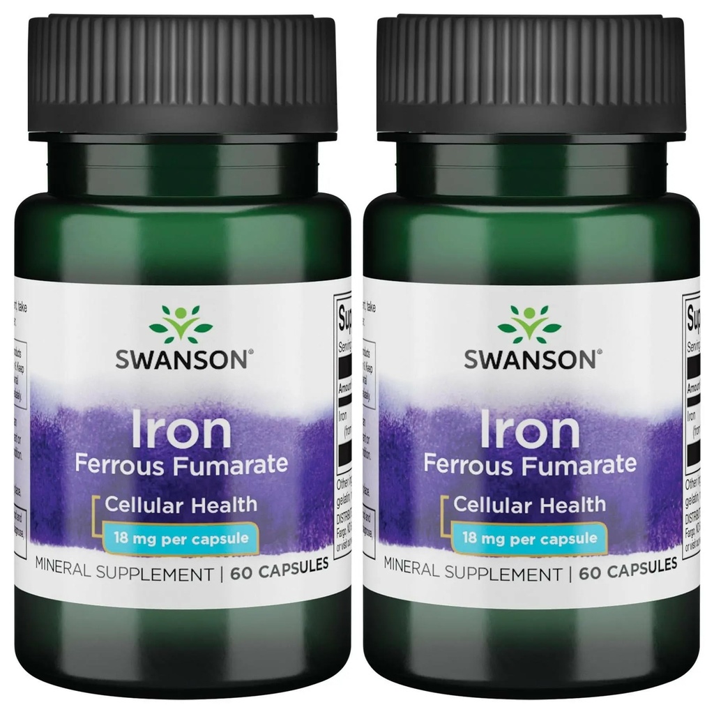 Swanson Iron (Ferrous Fumarate) - Mineral Supplement Promoting Energy Support - High-Concentration Formula Assists in Oxygen Delivery & Fatty Acid Metabolism 60 Sgels (2 Pack)