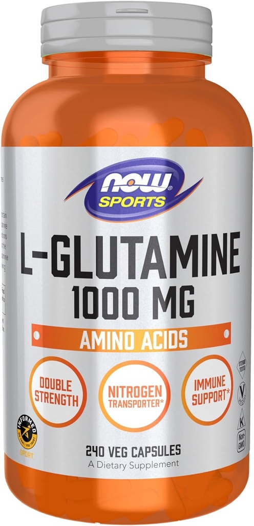 NOW Sportvoeding, L-glutamine, dubbele sterkte 1000 mg, Aminozuur, 240 Veg Capsules