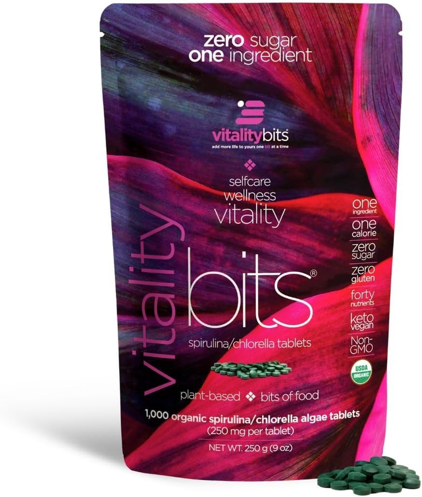 WŁOCHY - Organiczne mieszane Spirulina & Chlorella Tablets - Algae Superfood - Energia, Opieka nad sobą, Piękno - Zastąp Zielone, Suplementy, Białko, Przekąski - Wegan, Keto, Gluten Free - 1000 Tablets Bag