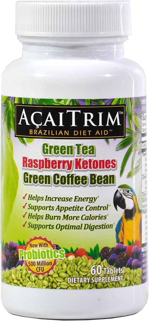 AcaiTrim- Kilo qayıtma əlavə - Green Tea özü, Green Coffee Bean özü, Raspberry Ketones, Acai, & Probiyotiks - Kişilər və Qadınlar üçün Metabolizma və Enerji - 60 Acai Berry Capsules