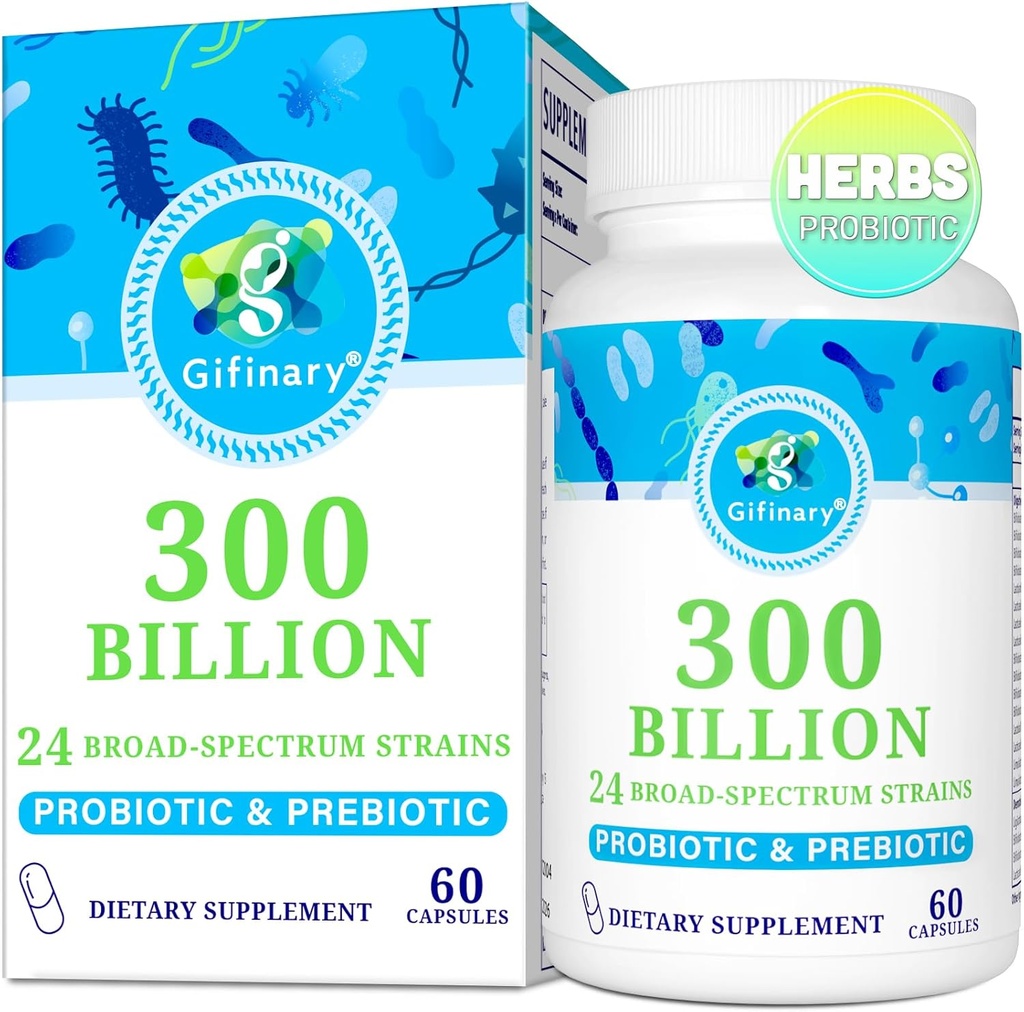 여성 및 남성을위한 Probiotics - 300 억 CFU, 24 Strains Probiotics + 15 소화, Gut 건강, 면역, 변비, Diarrhea 및 전체 바디 건강을위한 유기 허브 Prebiotics - 2 개월 공급