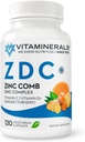 Vitaminerals® Z D C, 아연 복합 50mg | 비타민 D3 250mcg | 비타민 C 500mg | 생강 | 라신 | 심황 | 채식 캡슐|120 서빙