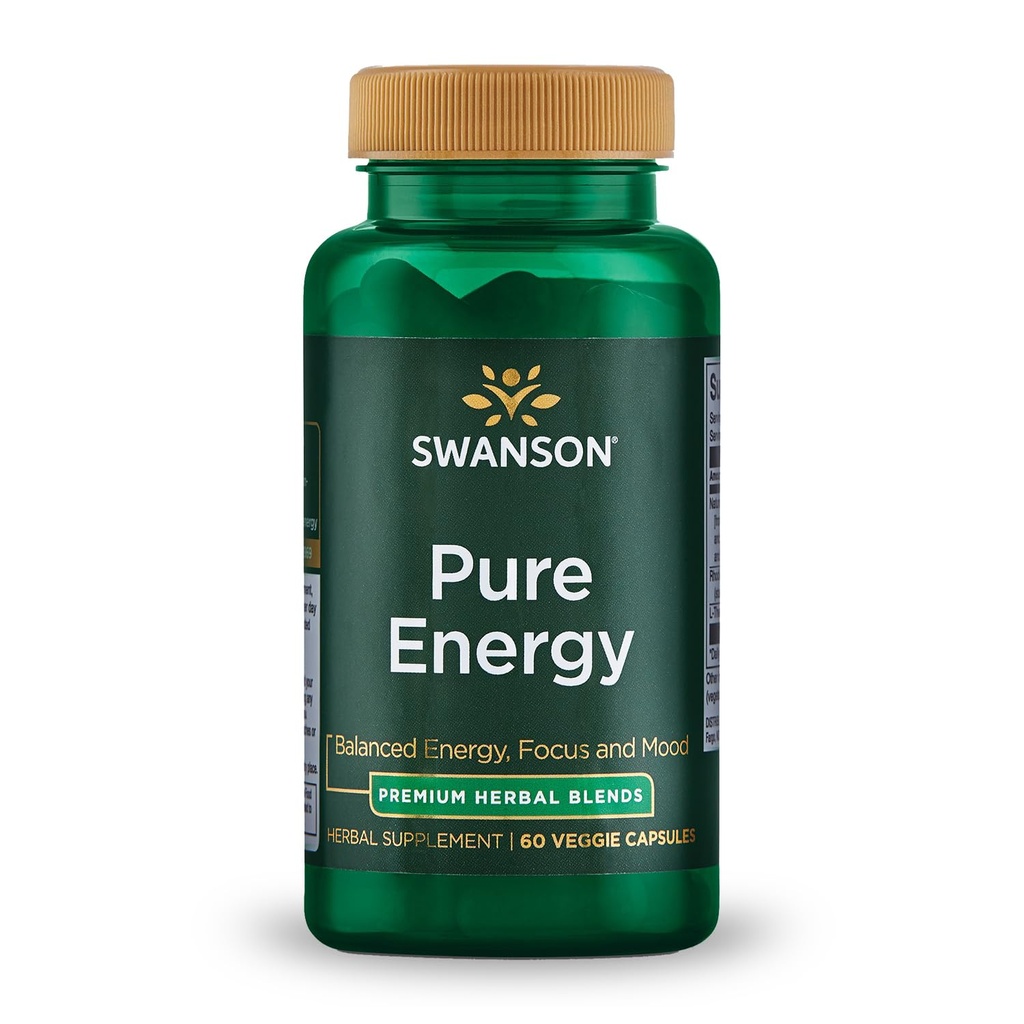 Swanson Pure Energy Metabolism Concentration Focus Support Stress Management Adaptogenic Herbs Herbal Supplement 60 Veggie Capsules (Veg Caps) Vegan