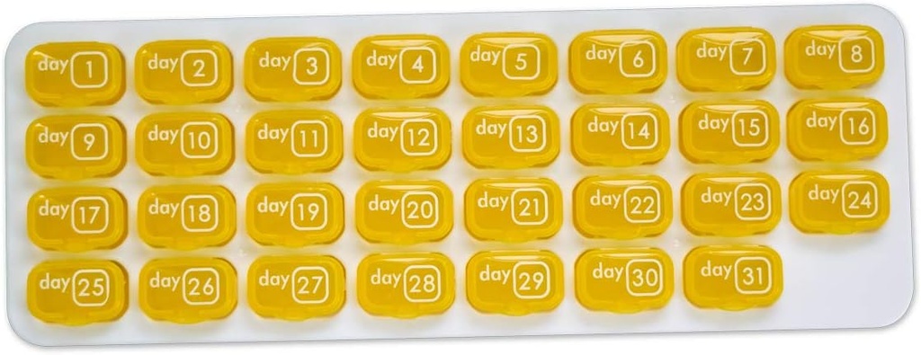 31 dias Monthly Pill Pod Organizer para fácil gestão de medicamentos - Fique na faixa com caixas médicas suplemento de vitamina diária, Pronto para viajar - Amarelo