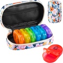 Serfeymi Weekly Travel Pill Organizer 2 Times A Day PM Upgraded Rainbow Pill Box 7 Day with Portable Zipper Canvas Pill Case, Medicine Organizer for Pills, Vitamins, Fish Oils - Bloom 01