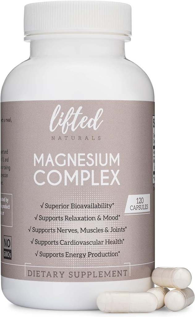 Complex de magneziu - Supliment de magneziu natural ridicat w/ Bisglicinat, Malat, Taurate - 120 capsule - Formula biodisponibilă de magneziu pentru mood, somn, suport energetic