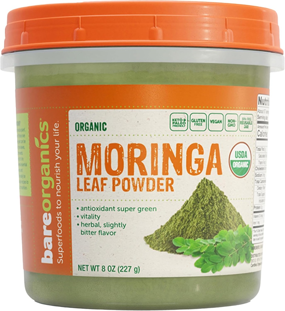 BareOrganics Moringa Leaf Superfood Toz, Organik, Vegan Supplement, 8 Ounces