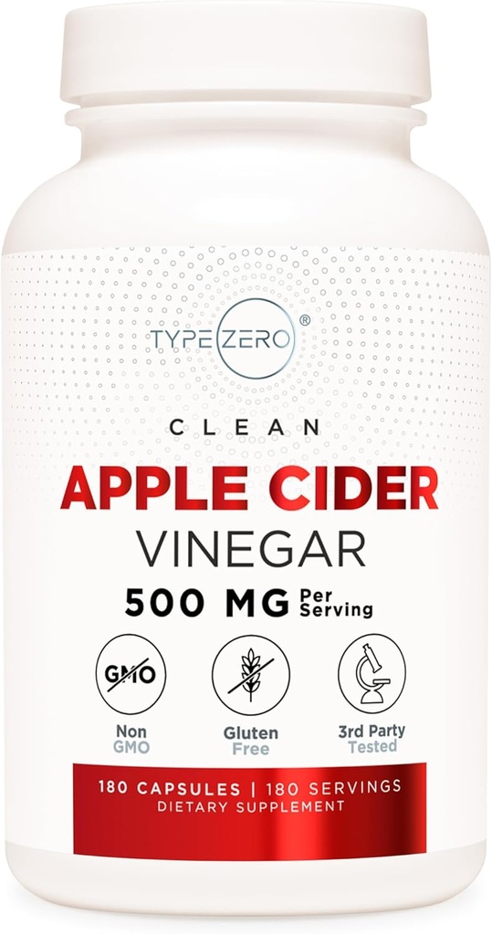 Тип Zero Apple Cider Vinegar Капсули (180 граф) 500mg Пер Сервінг - Non-GMO, клейковина-Free Supplement