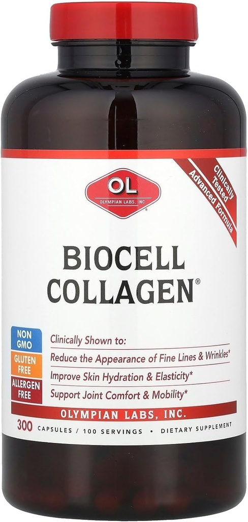 Laboratorios Olímpicos Biocell Collagen II 1500mg Suplemento Capsules No GMO, Libre de gluten, Libre de alérgenos - Soportes Esquí &amp; Unidades Produciendo la Salud Conjunta y el cartílago - Bulk 300 cápsulas (100 Day Supply)