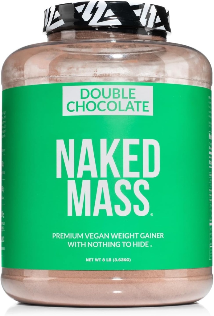 Naked Vegan Mass - Double Chocolate Greutate Gainer - 1,260 Calorii, 50G Proteina, Nimic artificial, Toate Natural Ciocolata Proteina pulbere, Non-GMO, Soy & Gluten gratuit - 8LB vrac - 11 Serviri