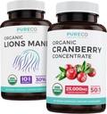 Salva $4 (12% di sconto) - Mind & Body Bundle - Organic Cranberry Concentrate (50:1 Concentrato - Pari 25.000mg di Cranberries Fresco) e Organic Lions Mane (10:1 Extract - Pari 10.000mg di Funghi)