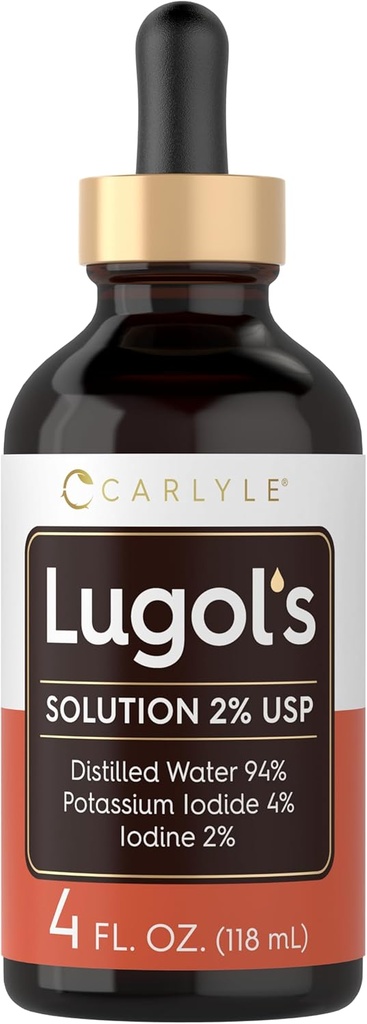 Carlyle Lugols Iodine 2 Procent | 4 fl oz (Pack of 1) | Kaliumjodid och jodlösning 2% flytande droppar