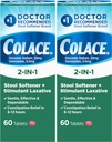Colace 2-in-1 Stool Softener Plus Stimulant Laxative for Gentle Effective Constipatie Relief, Docusate Sodium Plus Sennosides, 60 Count (Pack of 2)