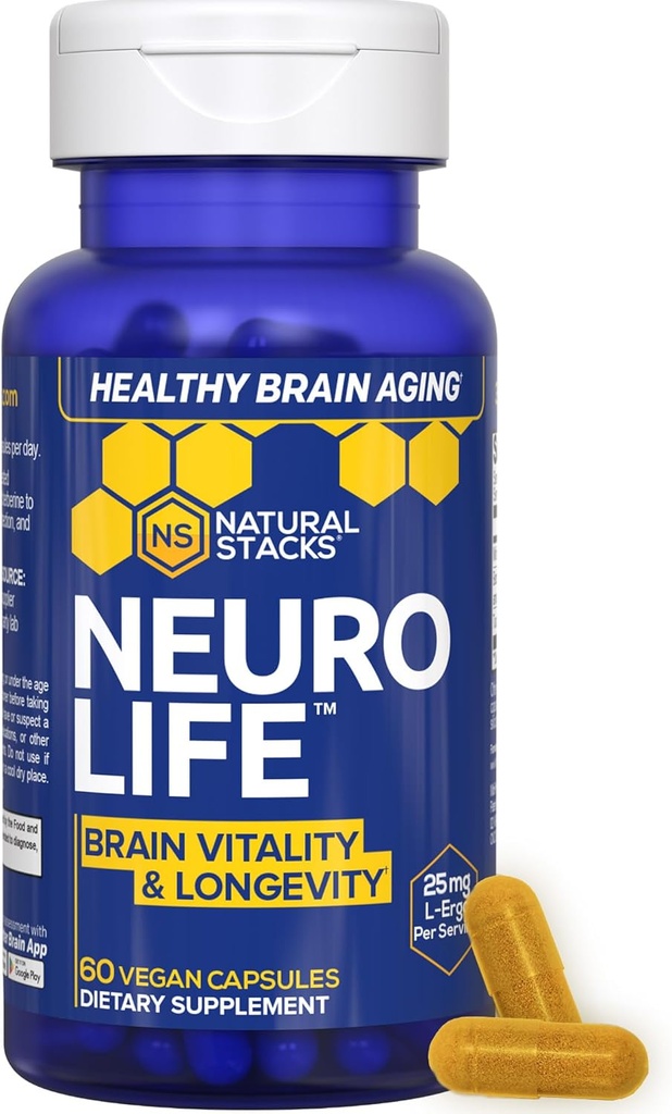 NeuroLife Longevity Addition - 500mg Taurine & 400mg Berberine Addition - Kliniškai išbandyta MitoPrime L- Ergotioneine - smegenų parama kognityviniam gyvybingumui - 60 Berberine Capsules