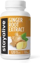 STAY ALIVE Pure Ginger Root Cápsulas 1000mg, 10:1 Extrair pó com 5% Gingerols, 120 comprimidos, Raiz de força extra Pó, Vegan, Não-GMO e Ginger Suplemento sem glúten