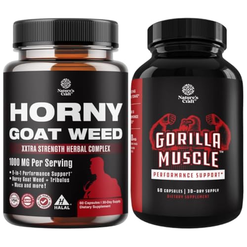 Bundle of Horny Goat Weed for Men - Extra Strength Male Supplement for Stamina & Energy and Extra Strength Testosterone Booster with Horny Goat Weed Maca Root Tongkat Ali and Saw Palmetto Extract