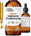 Wild & Organic Immunní Houby Tinktura - 8-in-1 Houbový komplex s Chaga, Turecko Tail, Lion 's Mane, Reishi Extract - Imunitate Support Drops - Vegan, Cukr & Alcohol-Free Liquid Supplement - 2 fl oz