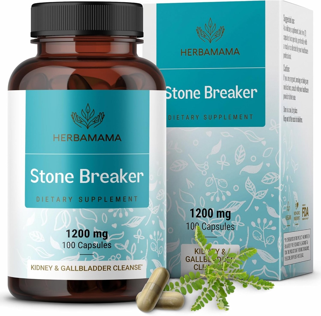 HerBAMAMA Chanca Piedra Stone Breaker כמוסות 1200 מ"ג - Kidney Stone Breaker, Gallbladder ניקויse & Urinary Tract Support - טבעוני, תוסף non-GMO Kidney