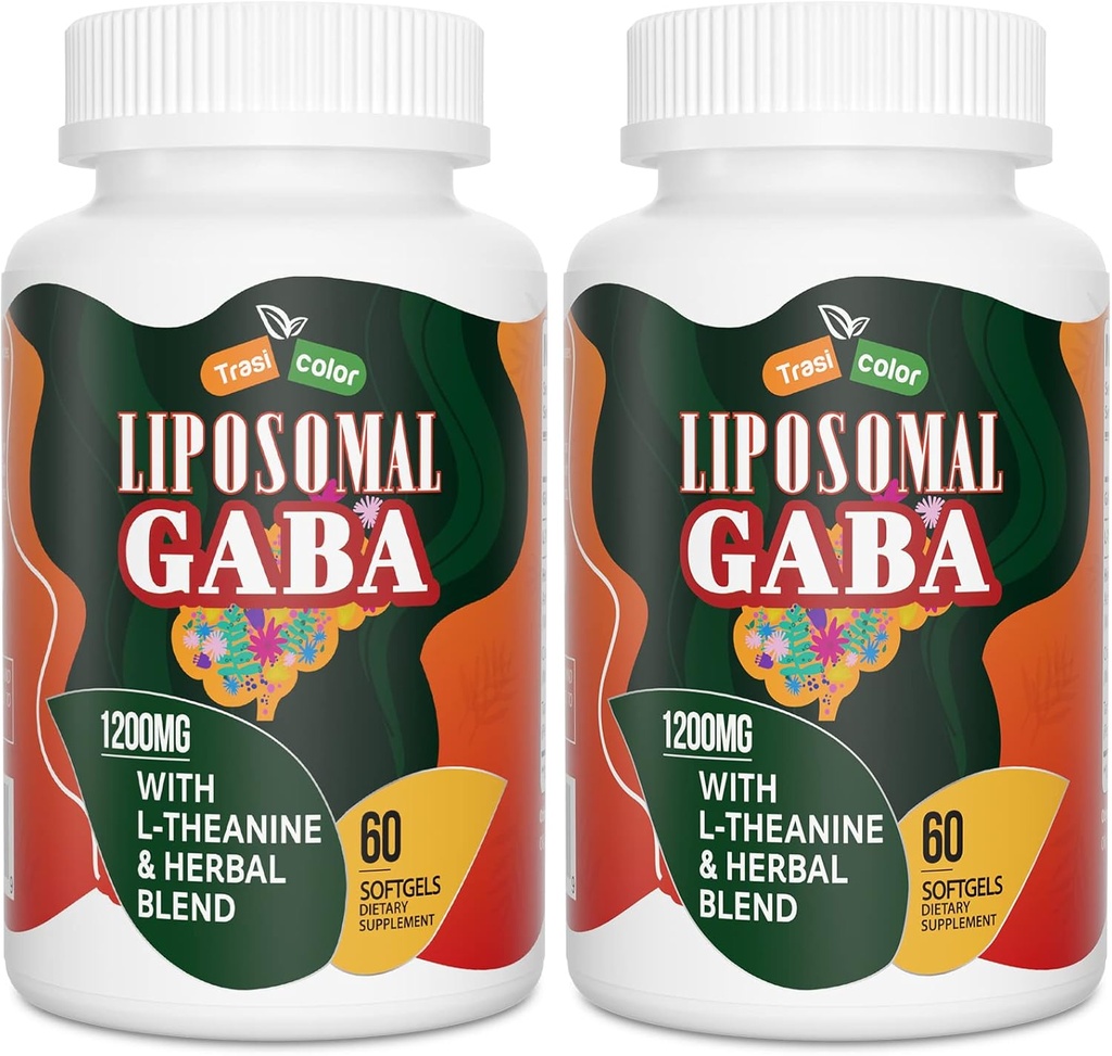 Liposomal GABA mit L-Theanin Ergänzungen 1200mg - Hohe Absorption GABA-Komplex mit Ashwagandha, Kamille, Tart Cherry Kräuter Ergänzungen für Männer und Frauen, 120 Softgels