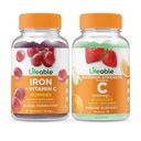 Lifeable Iron with Vitamin C + Vitamin C 1050mg, Gummies Bundle - Great Tasting, Vitamin Supplement, Gluten Free, GMO Free, Chewable Gummy