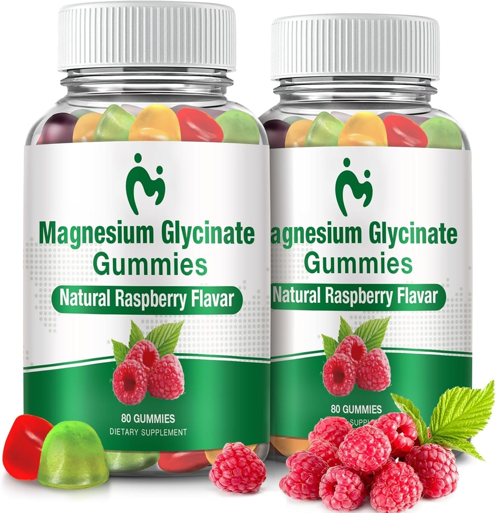 Magnesium Glycinate Gummies för vuxna och barn, 2 Packs Chewable Calm Magnesium Gummies för sömn, Magnesium Glycinate 400mg, Stress & Muscle Relief, Magnesium Potassium Supplement