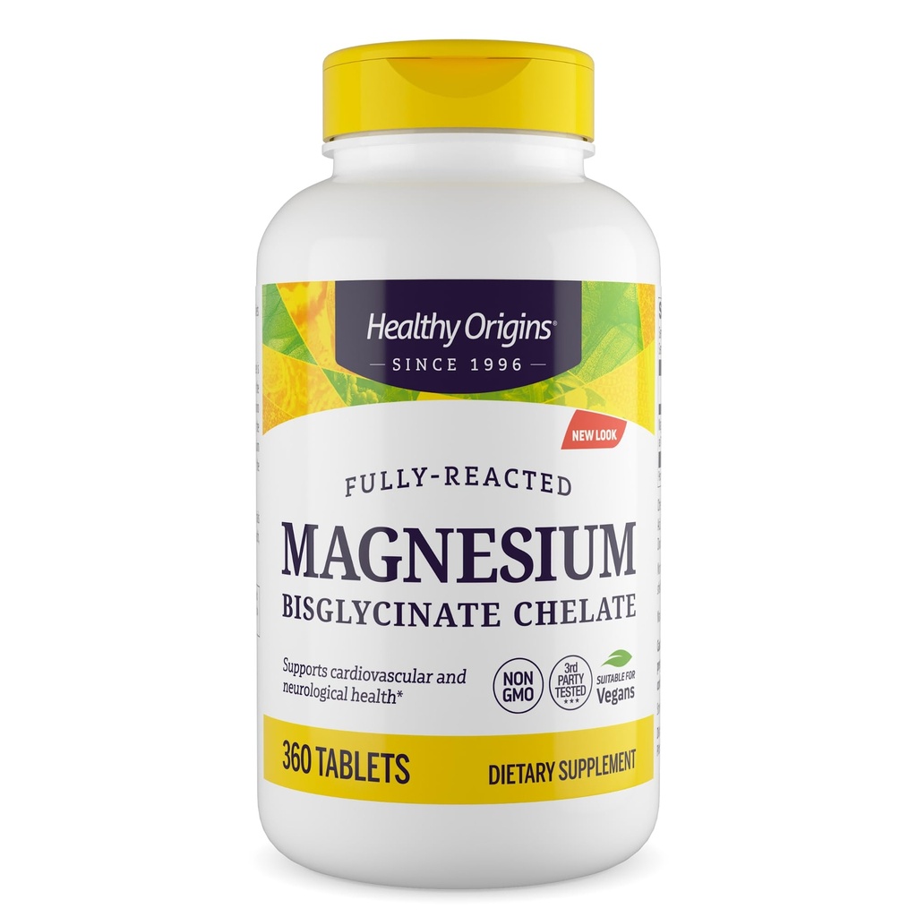 Healthy Origins Magnesium Bisglycinate Chelate, 360 Tablets - High Absorption Fully Buffered Albion TRAACS Magnesium - Supports Muscle Relaxation, Brain & Cardiovascular Health - 1 Year Supply