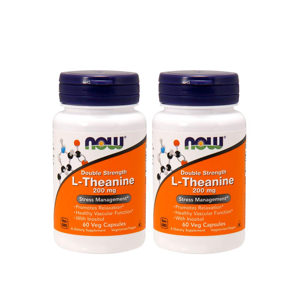 NOW Foods L-Theanine 200 mg, 60 Vegetable Capsule (2 Pack)