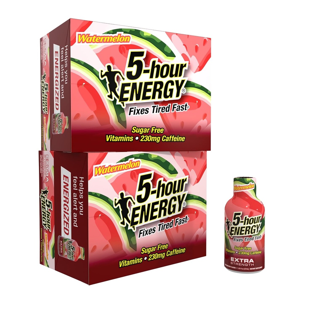 5 giờ EERGY EERGY Kid năng lượng tăng cường, Watermelon Flavor (1.93 oz. - 24 đếm) Sugar & Zero Calies, B-Vitamins & Amino acids, 230mmg Caffeinated Eke, bổ sung ăn kiêng