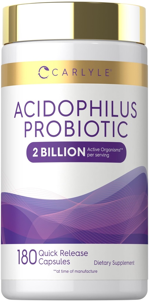 Carlyle Acidophilus Probiotic for Women & Men's Digestive Health | 2 Billion CFU | 180 Quick Release Capsules | Non-GMO & Gluten Free