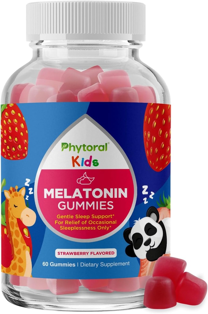 Phytoral Kids Melatonine 1mg Vitamines Gommy - Gommies Mélatonine pures pour les enfants et le soutien de l'humeur - Enfants Vitamines Gommy pour le supplément de sommeil profond Gommies 1mg