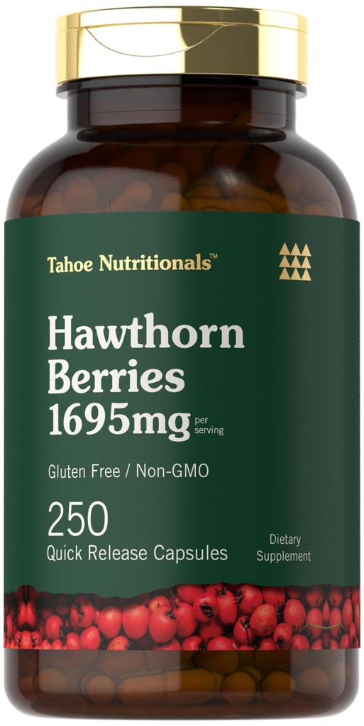 Tahoe Nutritionals Hawthorn Berry Supplement | 1695mg per Serving | 250 Capsules | Non-GMO, Gluten Free Extract