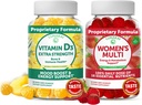 Lunakai Vitamina D3 Gummies and Women's Multivitamin Gummies Bundle - Immunity, Bone and Mood Support Supplement - 100% Daily Value of 16 Essential Vitaminas and Minerals Healthy Gummy - 30 Dias Fornecimento