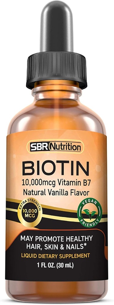 MAX Absorption Biotin Liquid Drops, 10000mcg de Biotin Por Serving, 60 Serving, No Artificial Preservatives, Vegan Friendly, Supports Healthy Hair Growth, Strong Nails and Glowing Skin, Made in USA