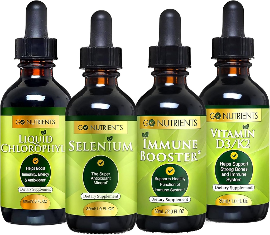 Go Nutrients Cold & Immune Bundle - Selenium, vitamin D3/K2, Immune Booster, liquid chlorophyll — Sự hỗ trợ mạnh mẽ cho hệ thống Immune, củng cố cơ thể phòng thủ, lõi và tính chất sống, tăng cường Respiatory