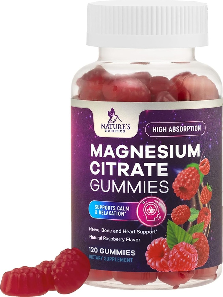 Magnesium Citrate Gummies for Adults & Kids - High Absorption Magnesium Supplements - Premium Calm, Relaxation, Muscle, Nerve, Bone & Heart Support - Great-Tasting Vegan Gummy Supplement - 120 Gummies