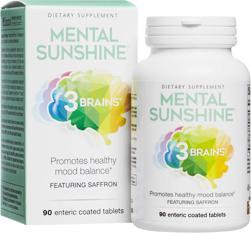 3 Brains by Natural Factors, Mental Sunshine, Promotes Healthy Mood Balance, Daily Dietary Supplement, Vegan, 90 Ikatz-taula (90 zerbitzatu)