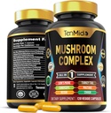 Sēņu komplekss Papildinājums - 13in1 Formula - Blend Lion's Mane Mushroom, Cordyceps Sinensis, Reishi, Turkey Aste, Maitake, Chaga, Shiitake, Enoki, & More - 120 Kapsulas 4 mēnešu piegādes