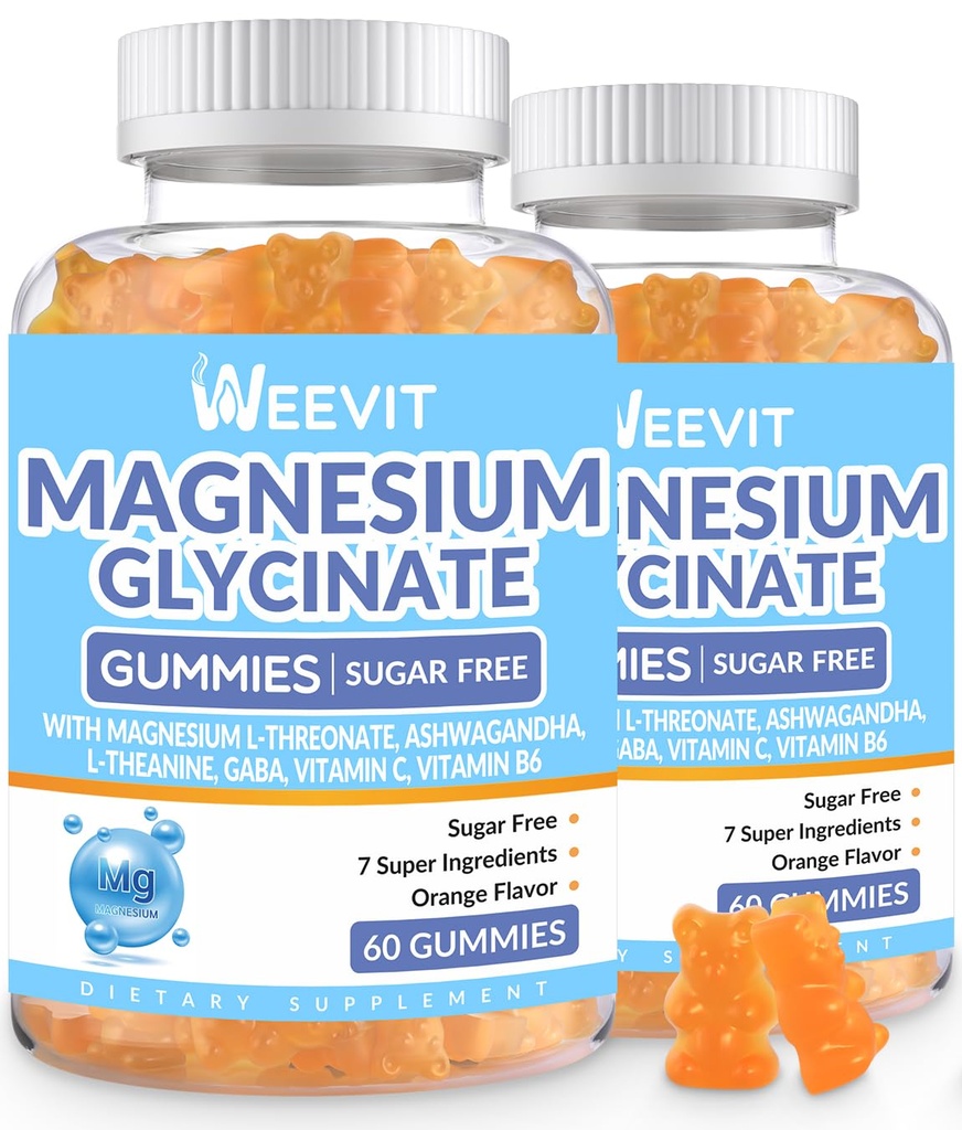 Sugar-Free Magnesium Glycinate Gummies with L-Threonate, Magnesium Supplements for Women and Men with Ashwagandha, L-Theanine, GABA, Vitamin C, B6