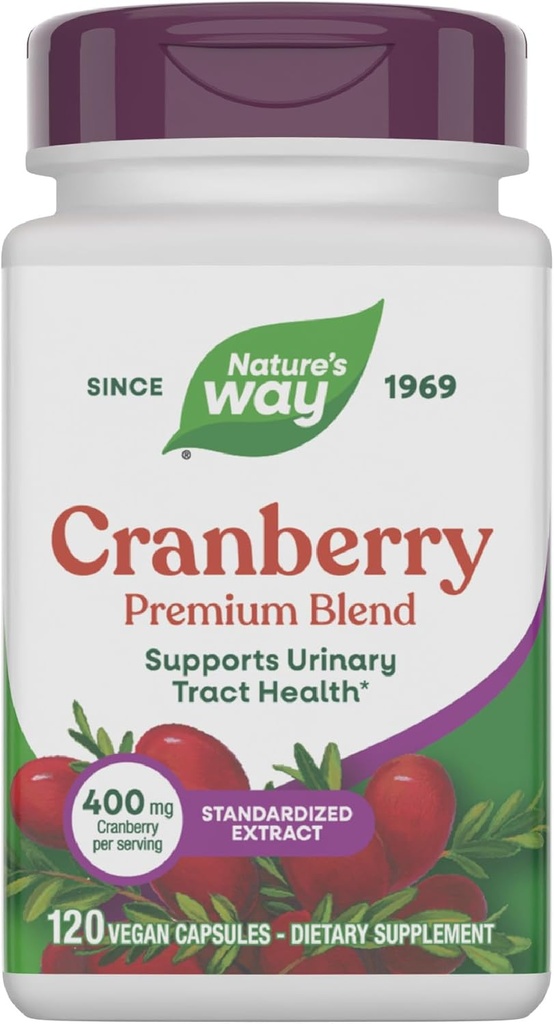 Naturens måte Premium Blend Cranberry, Urin Tract Helsestøtte*, med 100% Cranberry Koncentrat, 400 mg Per Serving, 120 kapsler (Packing May Vary)