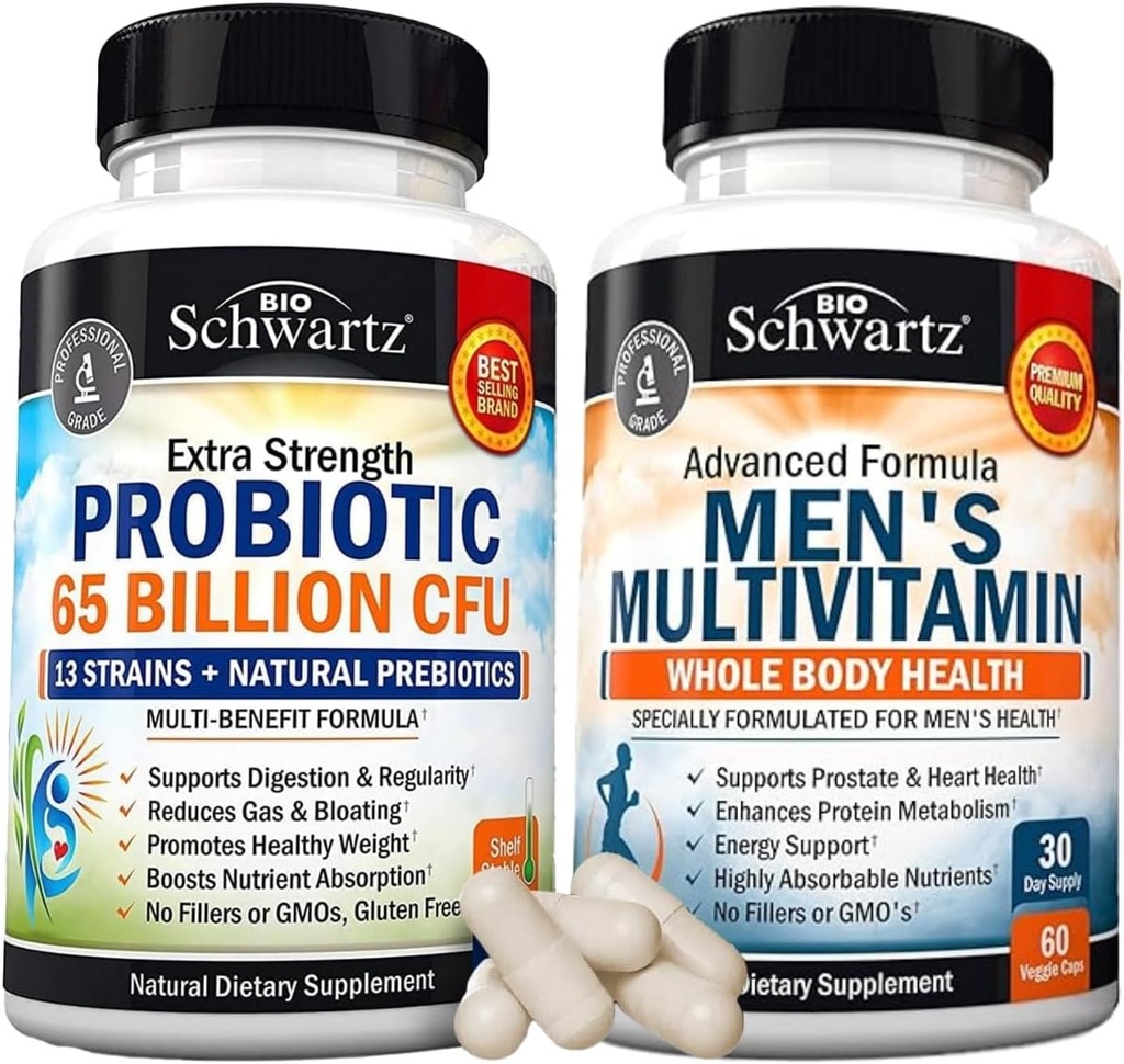 Advanced Daily Men's Multivitamine cu vitamina C A B D3 E și zinc (1 lună de aprovizionare) Plus 65 miliarde CFU Daily Probiotic Supliment (1 lună de aprovizionare)