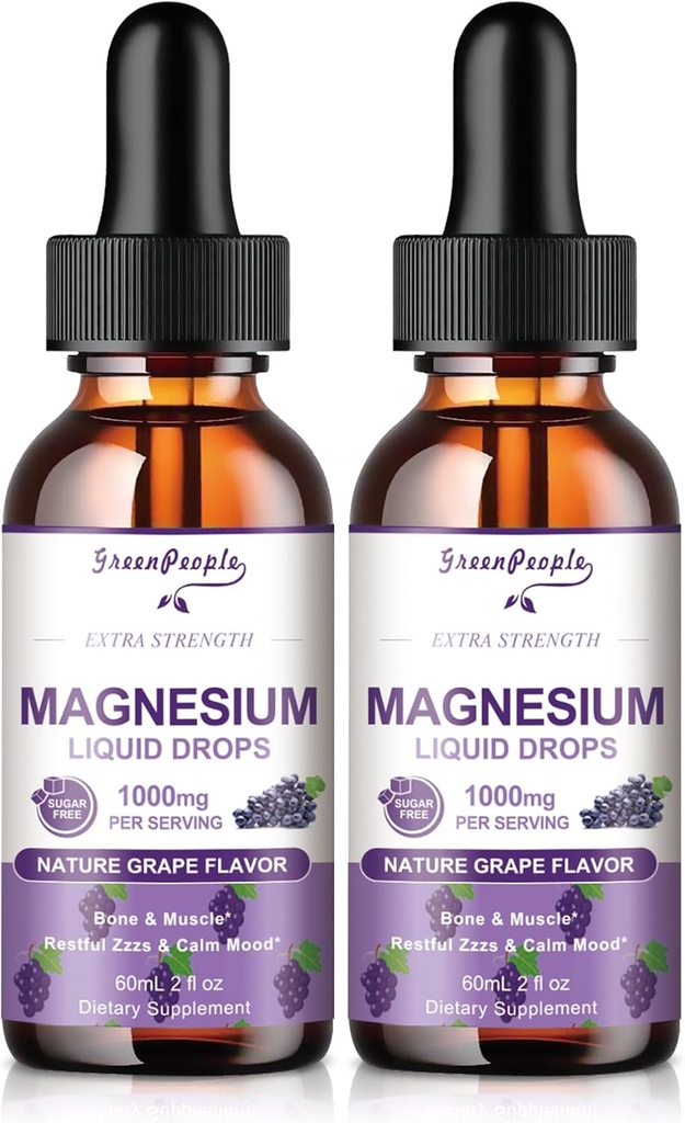 GREENPEOPLE Magnesium Glycinate Liquid Drops - 1000 mg 5-in-1 Korkea Imeytyminen Nestemäinen Magnesium nukkumiseen D3/K2/B6 ...