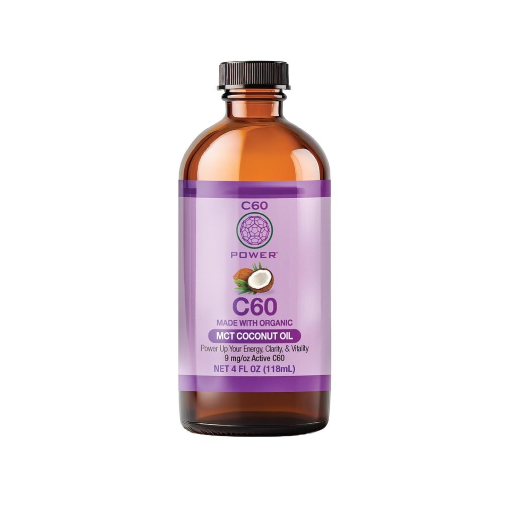 C60 Power C60 in Organic MCT Coconut Oil - Natural Wellness & Antioxidant Supplement for Men & Women, 99.99% Pure Carbon Fullerenes, Promotes Energy, Brain Function, & Stamina - 4 fl oz Bottle