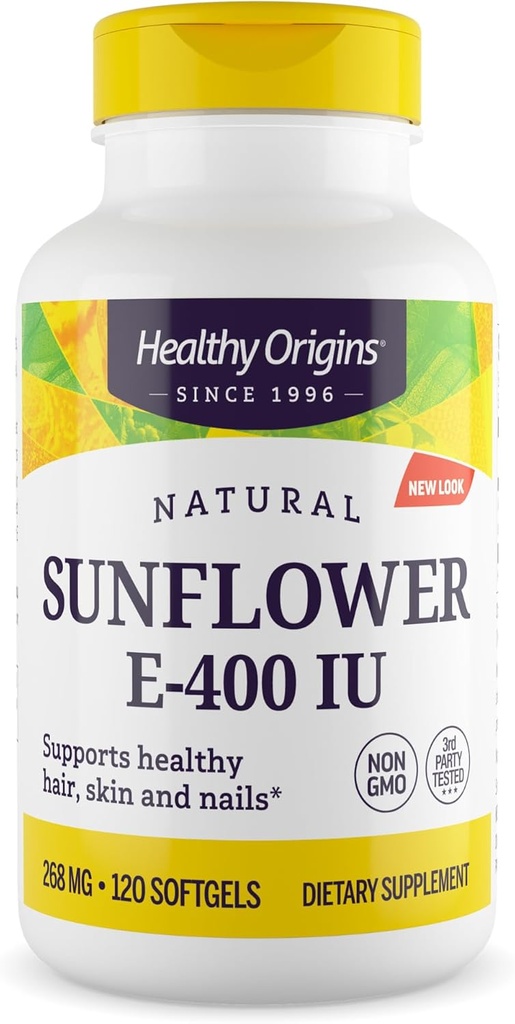 Fonts de salut Sun Whakines E-400 LU (Non- GMO, Guten Free, Soly Free, implementació de pel cabell, implementació de l' aparença, suport vascular), 120 Softgelis