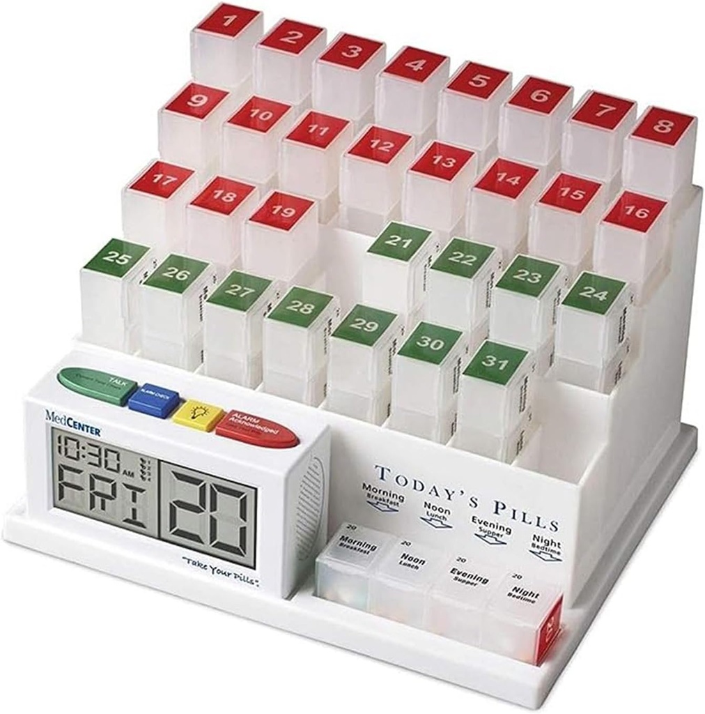 Medcenter Monthly Pil Organizzer System 4 Times a Day, 31 Day Pill Organizzer Box with Talking Alarm Remming System, Monthly Pill Box for Daily Medication, Dovana mamai, Tėtis, Senyvi žmonės