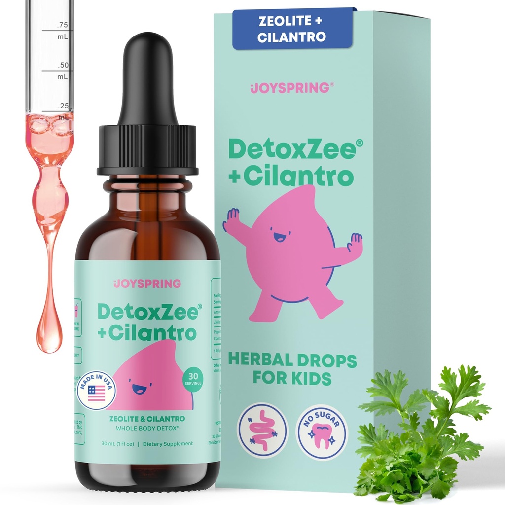 JoySpring DetoxZee Cilantro & Zeolite Drops for Kids | Liquid Zeolite Clinoptilolite with Cilantro Extract | Gentle Daily Wellness Support | Raspberry Flavor Supplement | 30 Servings