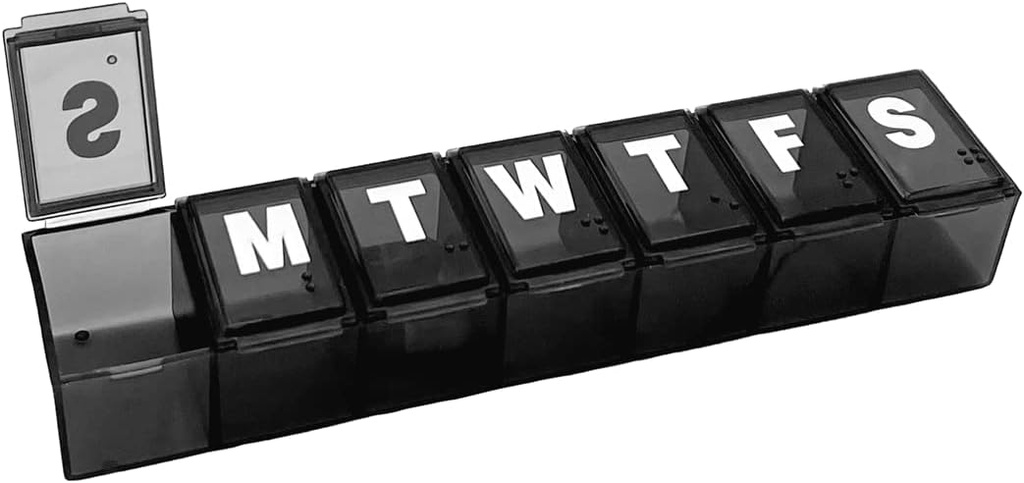 Basic Care Weekly (7- nap) Pill Organizer, Vitamin Planner, And Medicine Box, Medium Commodities, Black