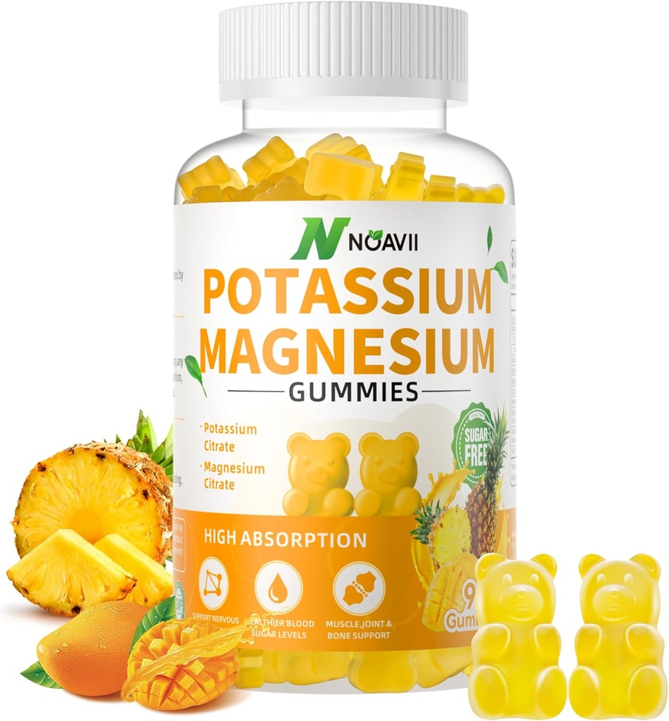 Kalium Magnesium Gummies, New Formel Calm Magnesium Glycinate Gummies, Chewable Gummy Supplements för Leg Cramps & Muscle, Pineapple Flavor 90 Count