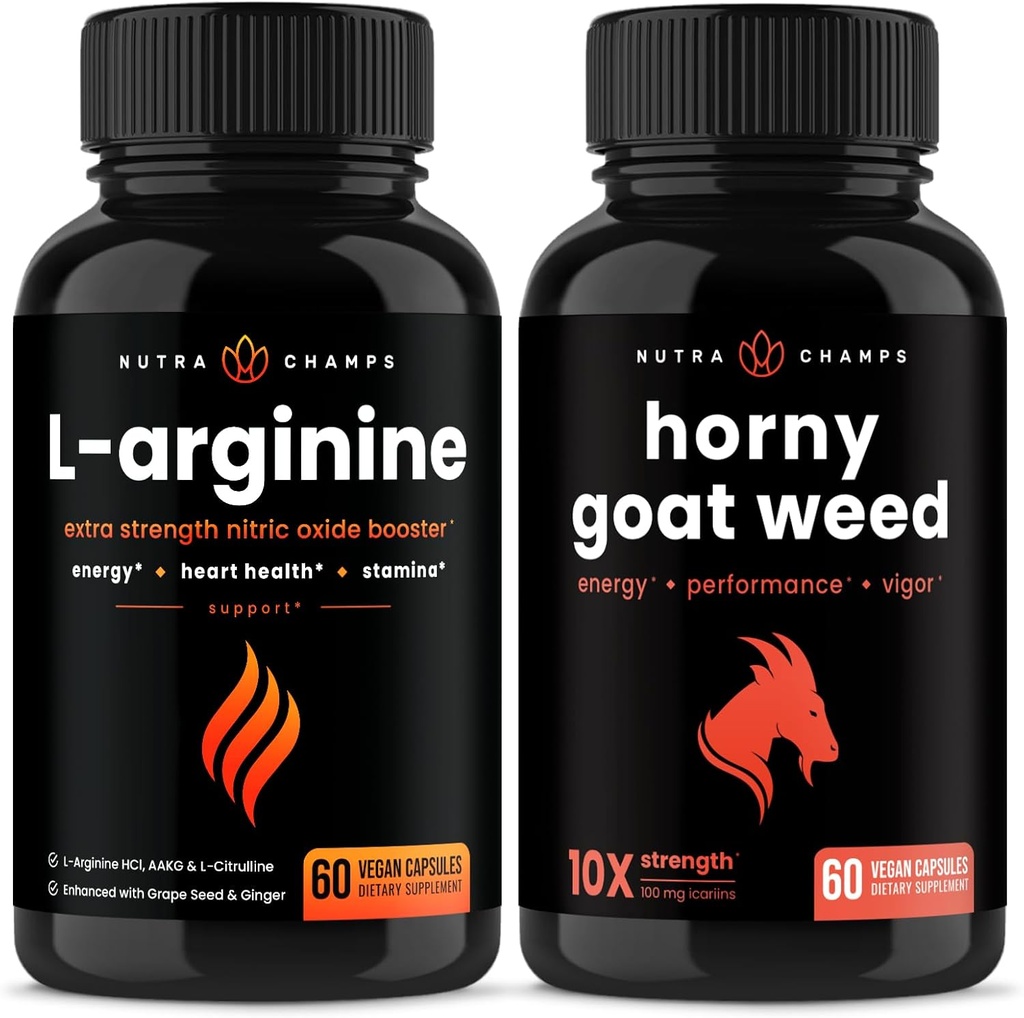 NutraChamps L-Arginine Capsules e Horny Goat Weed Capsules 2 Pack Bundle